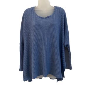 Audrey 3+1 Small Blouse Tunic Top Boxy Dolman Side Slits Blue Tee